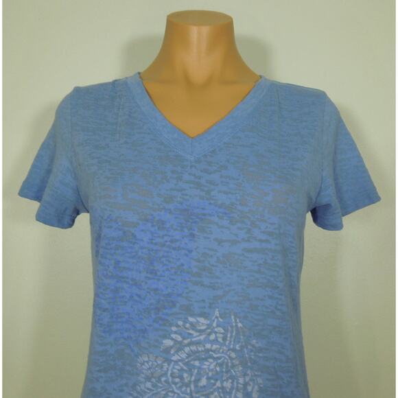 LUCY Top S SMALL Womens Active Sheer Blue V-Neck - Picture 2 of 7